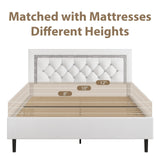 BarnFurin Full Size Bed Frame with Tufted Button Headboard, Upholstered Platform Bed Frame with Diamond Design, Wood Slat Support, No Box Spring Needed, Easy Assembly, White BarnFurin