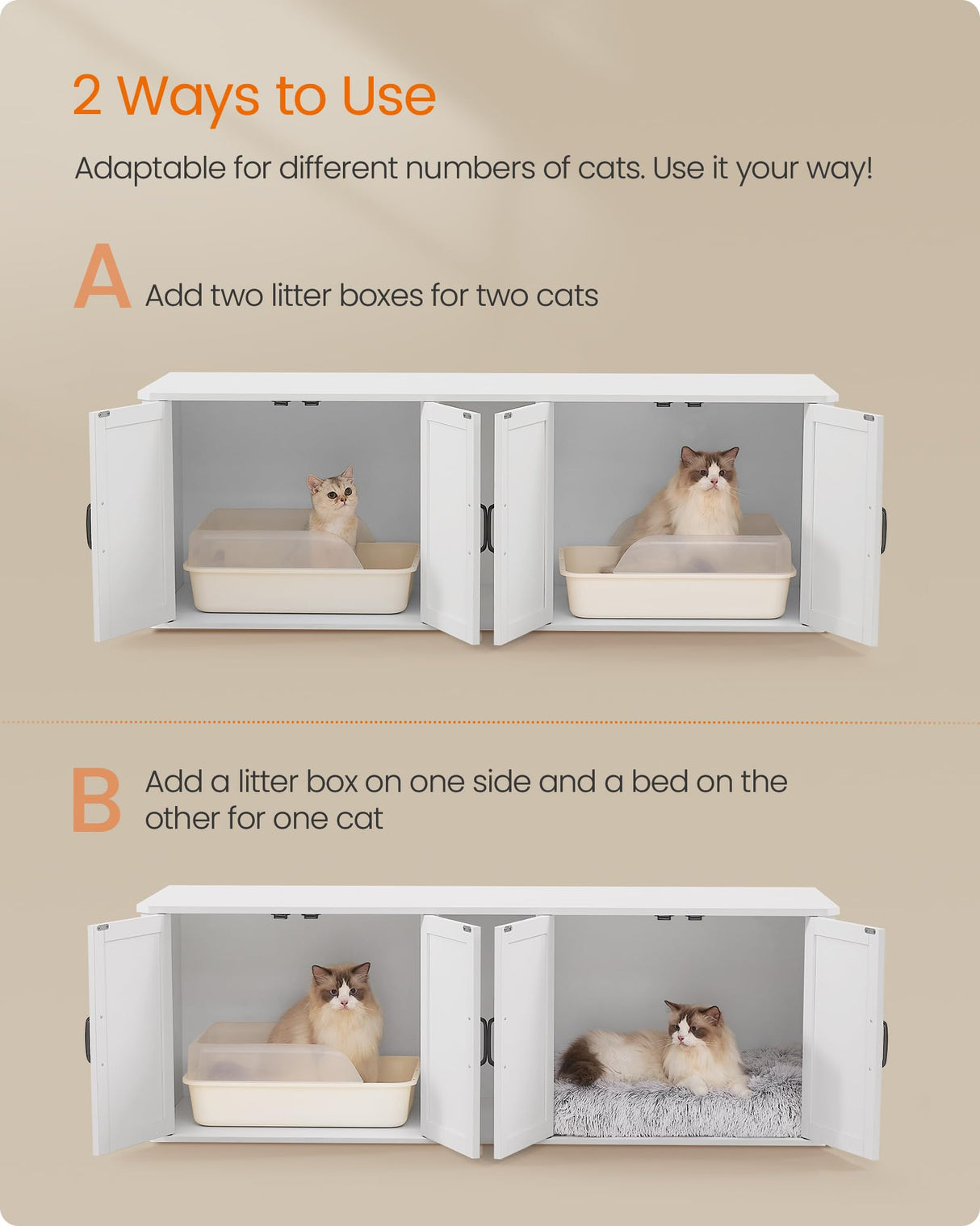 Feandrea Double Cat Litter Box Enclosure, Modern Cat Litter Box Furniture Hidden for 2 Cats, Front Entry, Cat House, Side End Table, TV Stand, 59 x 19 x 19.5 Inches, Cloud White UPCL010W01 Feandrea