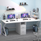 IBF White Two Person Computer Desk, Long Wood Writing Study Desk with File Drawer, Modern Large Dual Office Desk with Storage Cabinet Shelf, 2 Person Farmhouse Work Executive Double Computer Table, 79 IBF