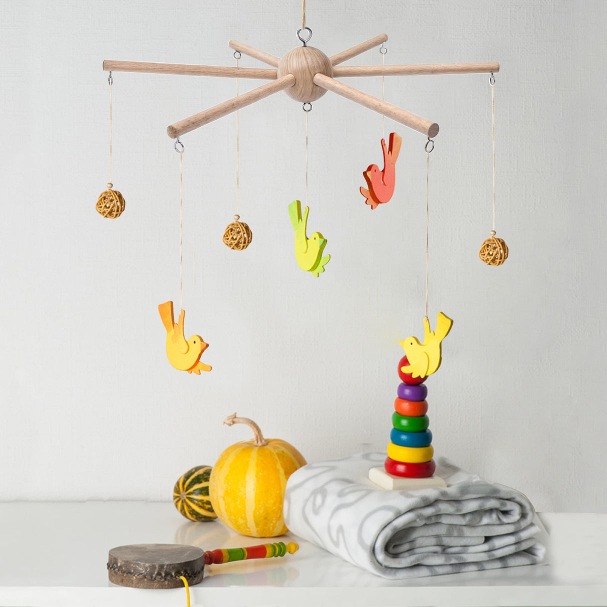 Baby Mobile Kit Frame DIY for Crib Decorative Natural Wooden Wind Chime Equipment Hanger for Infant Boy Girl Home Nursery Creative Craft Wall Balcony Hanging Toy Bell Accessories Bedroom Ceiling Decor Marsrut