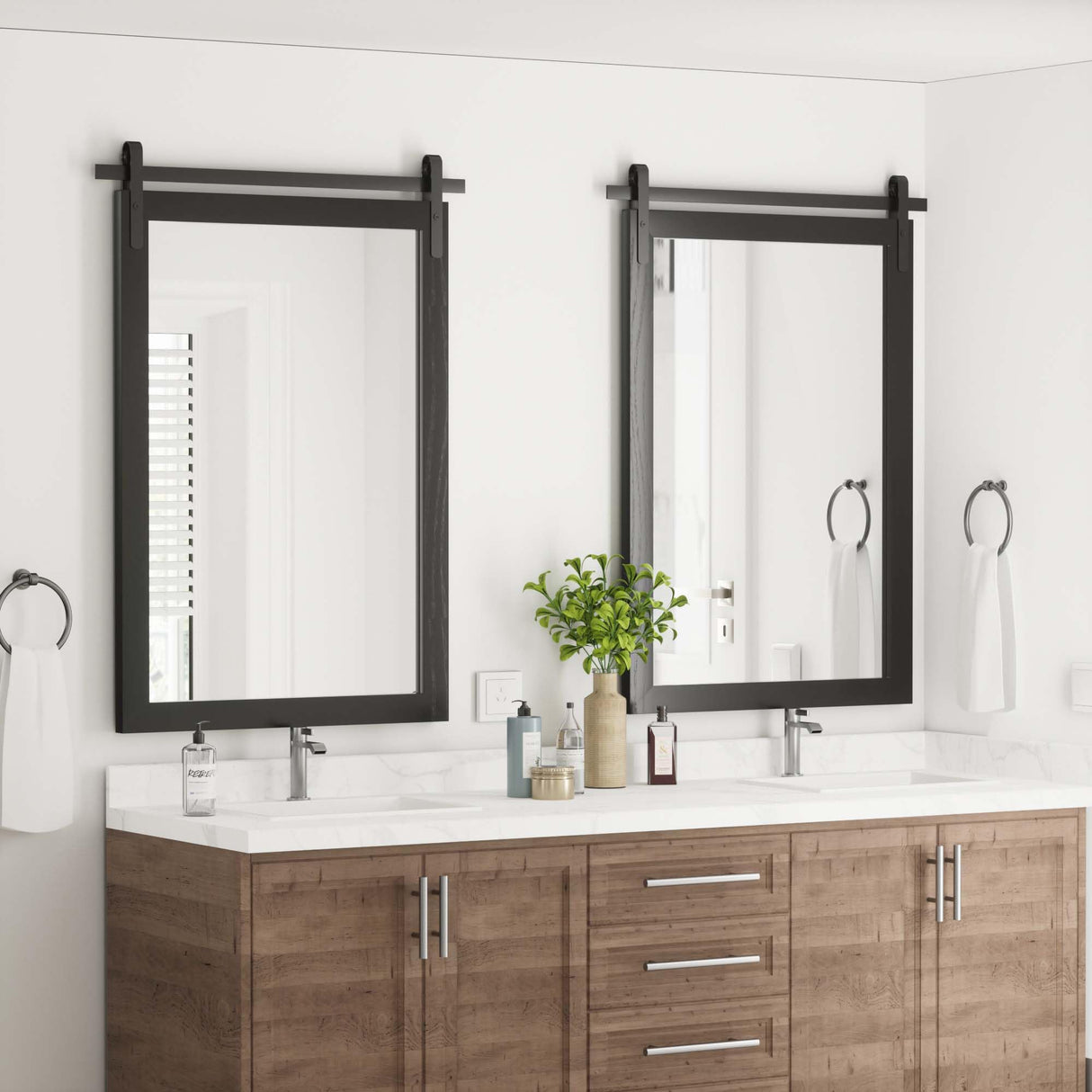 Black Farmhouse Mirror - 24x36INCH Wood Framed Square Bathroom Mirror for Vanity, Barn Door Style Wall Mounted Dresser Decor Living Room Bedroom Vertical PAIHOME