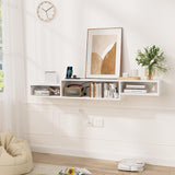 FABATO 59'' Floating TV Stand with LED Light Power Outlet, Floating Shelf for Under TV Wall Mount with Storage Shelf, Media Console Entertainment Center for Living Room, White FABATO