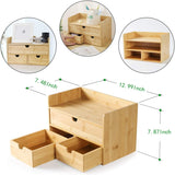 Wisuce Bamboo Desk Organizer, Mini Desktop Drawer Tabletop Storage Organization Box for Office Home Toiletries Supplies Vanity, No Assembly Required (3 Drawer with Shelf) Wisuce