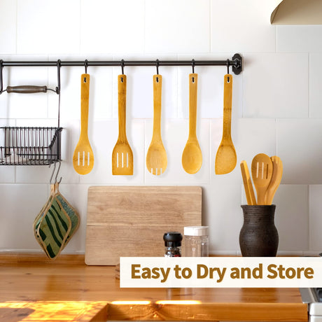 Wooden Spoons for Cooking 7-Piece, Kitchen Nonstick Bamboo Cooking Utensils Set, Durable and Healthy Bamboo Wooden Spatula Spoon for Cooking, Eisinly Eisinly