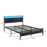 HOJINLINERO Queen Bed Frame with Headboard, LED Lights & Charging Station - Heavy Duty Metal Platform Bed HOJINLINERO