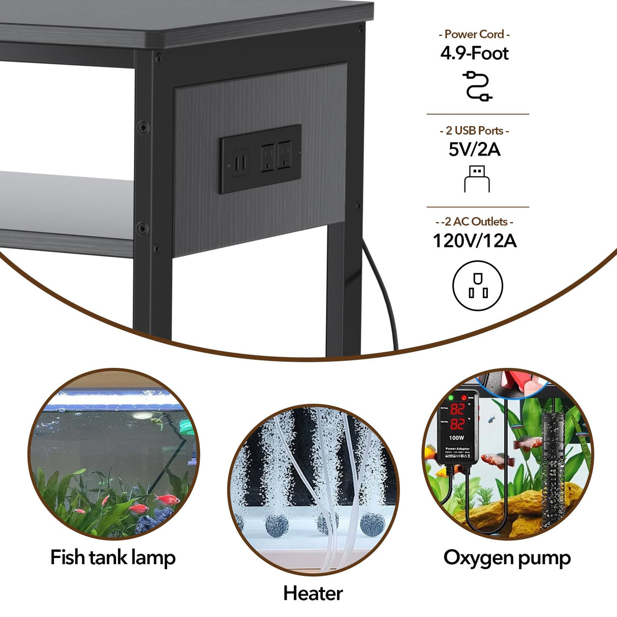 ZERDER Aquarium Stand with USB and AC Power Strip, Cabinet for Fish Tank Accessories Storage, Heavy Duty Metal Fish Tank Stand for Turtle Tank (Black, 40-50 Gallons) ZERDER