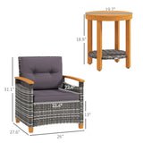 Outsunny 3 Pieces Patio Bistro Set Wooden with Cushions, PE Wicker Patio Furniture Outdoor for Porch, Backyard, Garden, Gray Outsunny