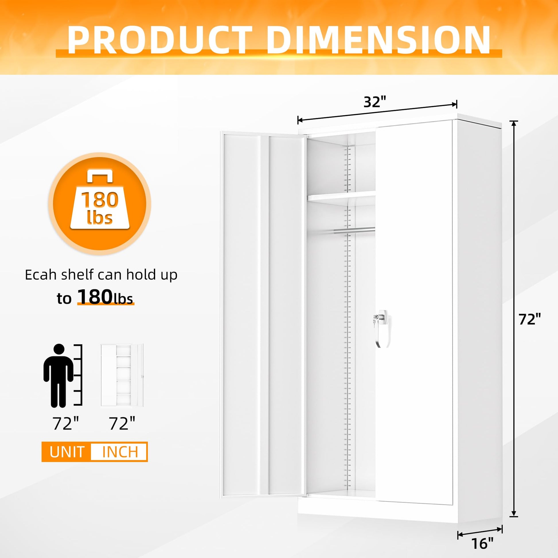 INTERGREAT Metal Wardrobe Closet, 72" White Locking Storage Wardrobe Cabinet with Doors and Shelves, Tall Steel Clothes Storage for Office, Home, School, Gym - WoodArtSupply