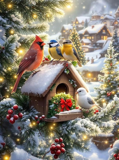 MBNTJHT Christmas Diamond Art Kits for Adults,5D Round Drill Cardinals Diamond Painting Kits for Beginners,Birds Snow Scene Gem Art Painting by Diamonds for Home Decor 12X16 Inch.