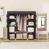 VTRIN Portable Closet Wardrobe for Hanging Clothes 57.3 Inch Large Capacity Clothes Rack with Cover, 10 Storage Organizer Shelves, 1 Hanging Rods and 6 Pockets, Free Standing Closet for Bedroom, Black VTRIN