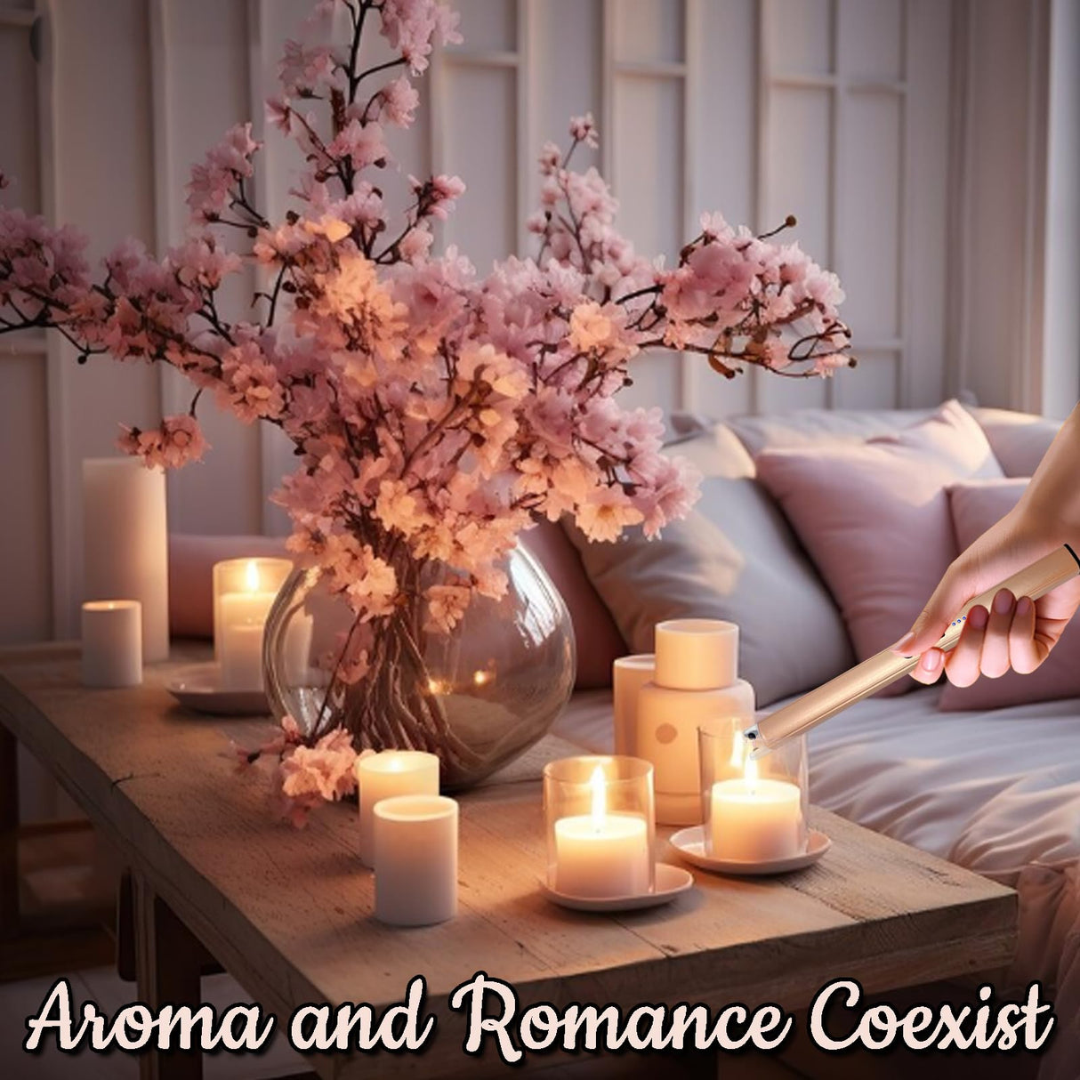 2 PCS Candle Lighter,Windproof Flameless Electric Lighter with LED Power Display ＆ Safety Switch, Upgraded Plasma USB Rechargeable Lighter for Birthday Camping BBQ (Champagne Gold) Beyio