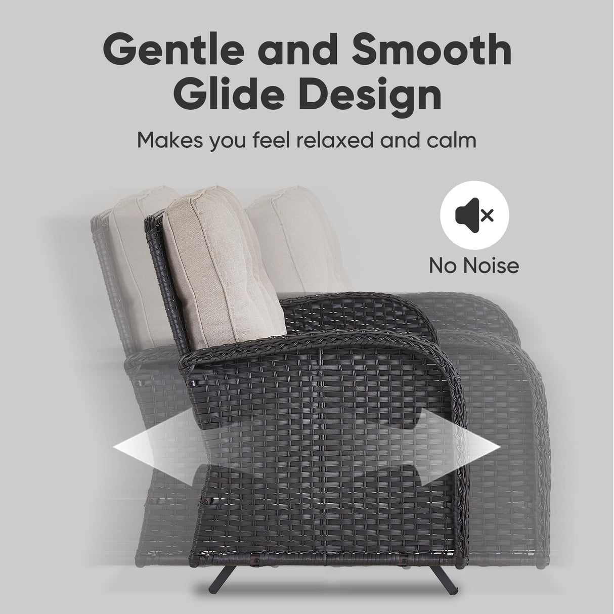 Belord Outdoor Glider Bench Patio Loveseat - 500 Lbs Weight Capacity 2 Seater Wicker Sofa, Small Porch Glider Furniture All Weather Rattan Couch with Removble Cushion for Balcony Deck Backyard, Black Belord