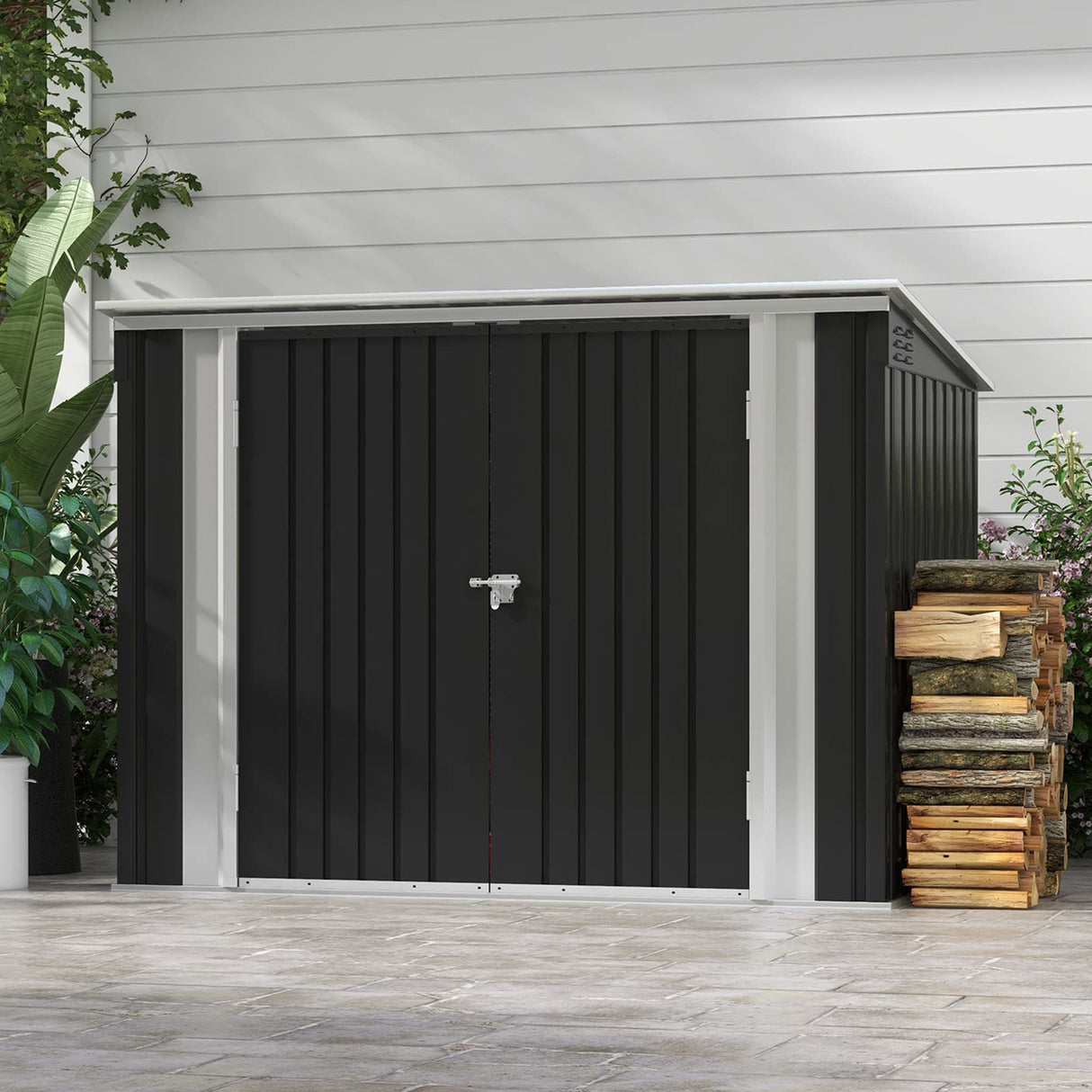Patiowell 6 x 3 FT Horizontal Metal Shed, Outdoor Storage Shed with Double Lockable Doors and Easy Lift Hinges for Trash Cans, Garden Tools and Pool Accessories, Sloping Roof for Backyard Garden Lawn Patiowell