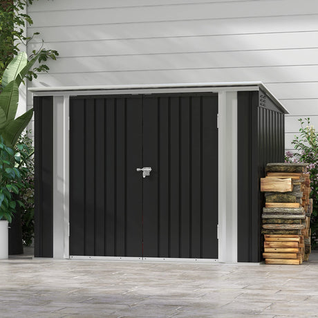 Patiowell 6 x 3 FT Horizontal Metal Shed, Outdoor Storage Shed with Double Lockable Doors and Easy Lift Hinges for Trash Cans, Garden Tools and Pool Accessories, Sloping Roof for Backyard Garden Lawn Patiowell