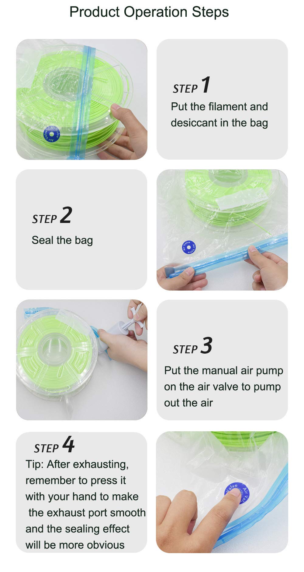 Befenybay 5PCS 3D Printer Filament Vacuum Compression Storage Bags with Manual Air Pump for PLA/ABS/Nylon/Wood/TPU/Other 3D Printing Material (Does Not Include Filament) Befenybay