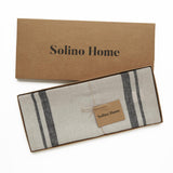 Solino Home Linen Table Runner 90 Inches Long - French Stripe, 100% Pure Linen Black and Natural Farmhouse Table Runner 14 x 90 Inch Ideal for Dining, Fall, Autumn, Thanksgiving, Holiday Solino Home
