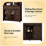 LUXOAK 72" Coffee Bar Wine Cabinet with Sliding Barn Door & LED Lights, Sideboard Buffet Cabinet with Wine Bottle Rack, 3 Drawers, Storage Cabinet for Kitchen, Dining Room, Brown LUXOAK