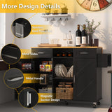 knoworld 51.5'' Rolling Kitchen Island with Storage Cabinet & Drawers, Drop Leaf Kitchen Cart on Wheels, Farmhouse Portable Mobile Islands, Large Butcher Block Table with Tower/Spice Rack, Black knoworld