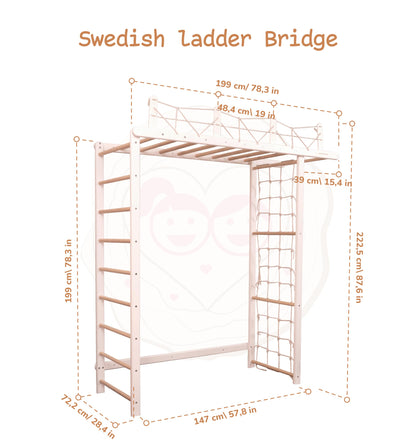 Woodandhearts Giant Bridge Swedish Ladder Indoor Playground, Montessori Climbing Set, Indoor Jungle Gym for Toddlers (No Accessories)