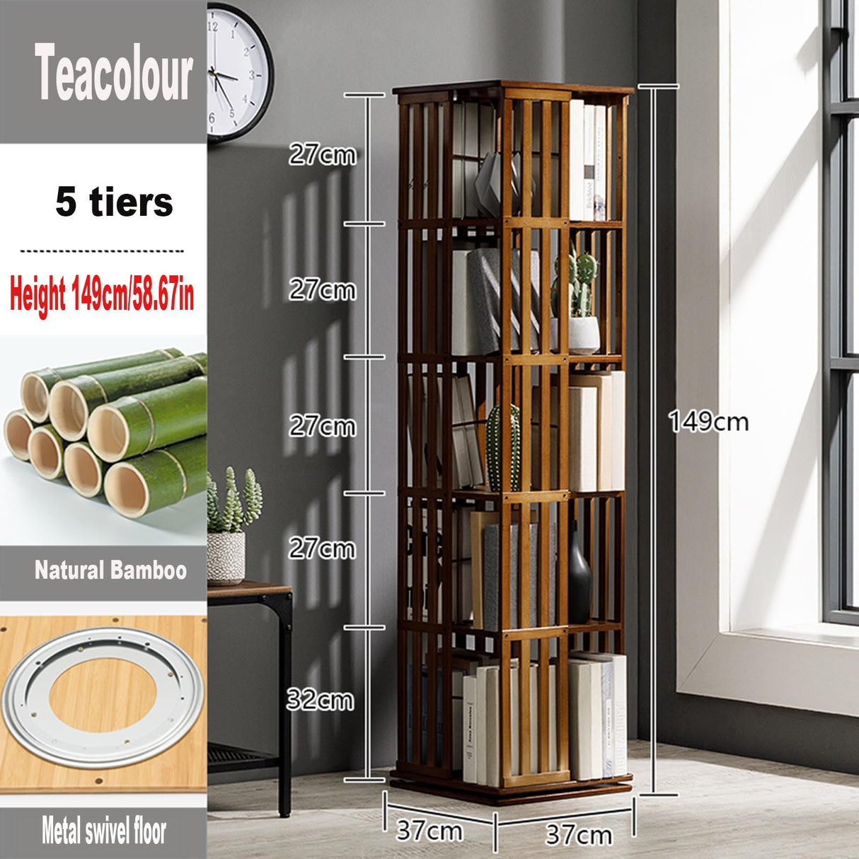 XAFNG 5/6 Tier 360° Bamboo Rotating Bookcase - Versatile Freestanding Storage Organizer for Home and Office WoodArtSupply
