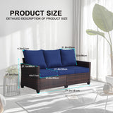 EortheX Outdoor Patio Sofa, 3-Seat Rattan Wicker Couch for Garden Deck or Porch, Comfortable All-Weather Patio Furniture with Anti-Slip Cushions (Blue) EortheX outdoor fancy