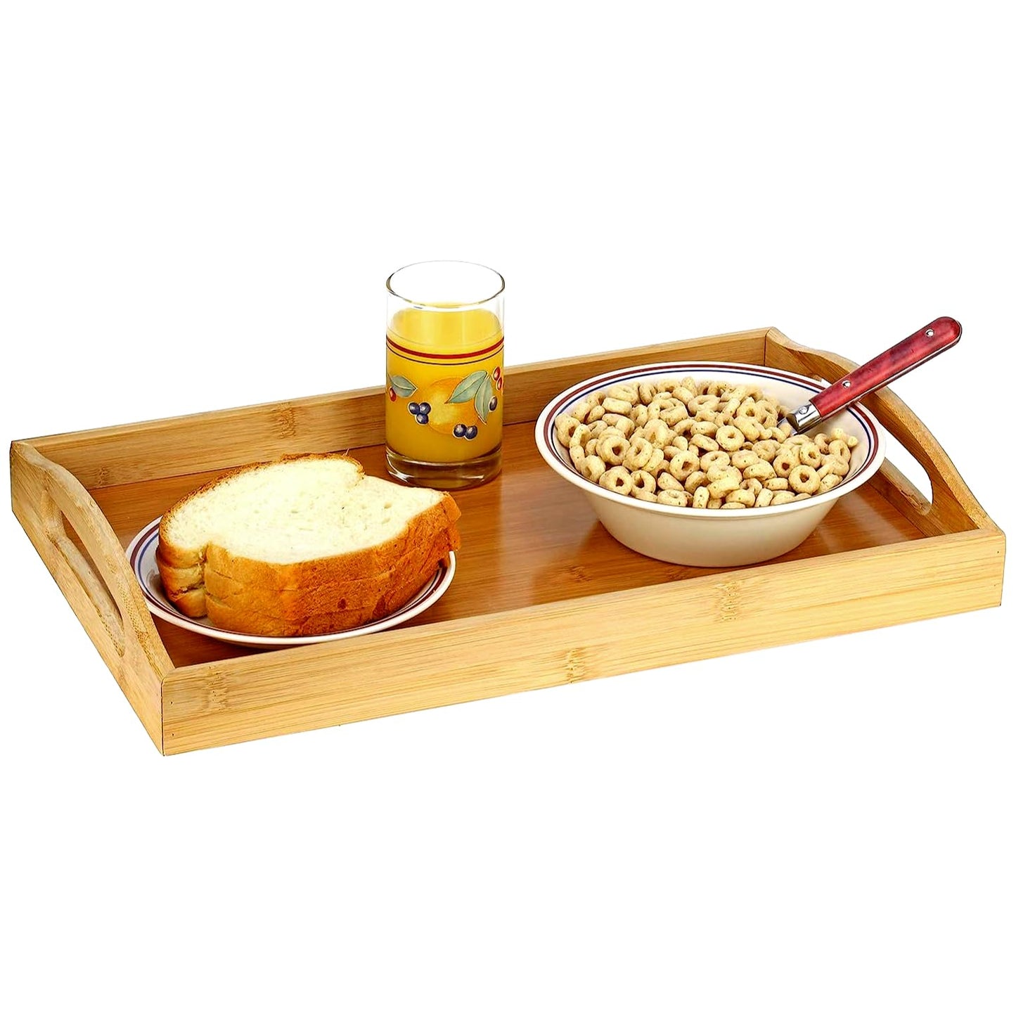 Serving tray bamboo - wooden tray with handles - Great for dinner trays, tea tray, bar tray, breakfast Tray, or any food tray - good for parties or bed tray - WoodArtSupply