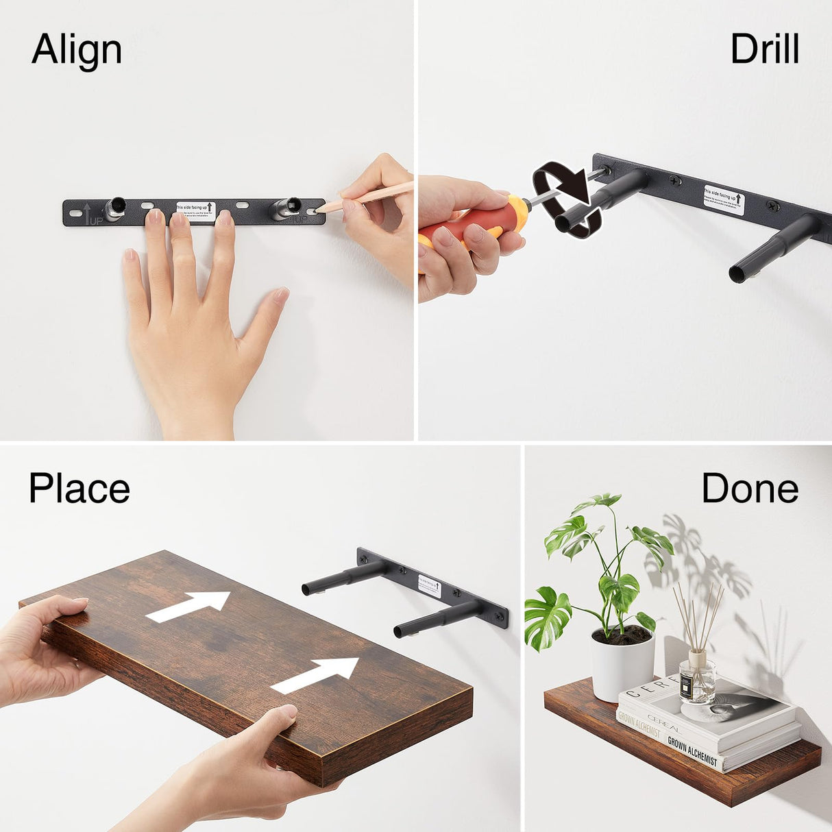 BAYKA Floating Shelves for Wall – Bathroom Shelves Rustic Wood with Metal Brackets for Bathroom, Bedroom, Kitchen, or Living Room Decor – Rustic Brown, Set of 3, Sturdy Storage with 22lb Capacity BAYKA