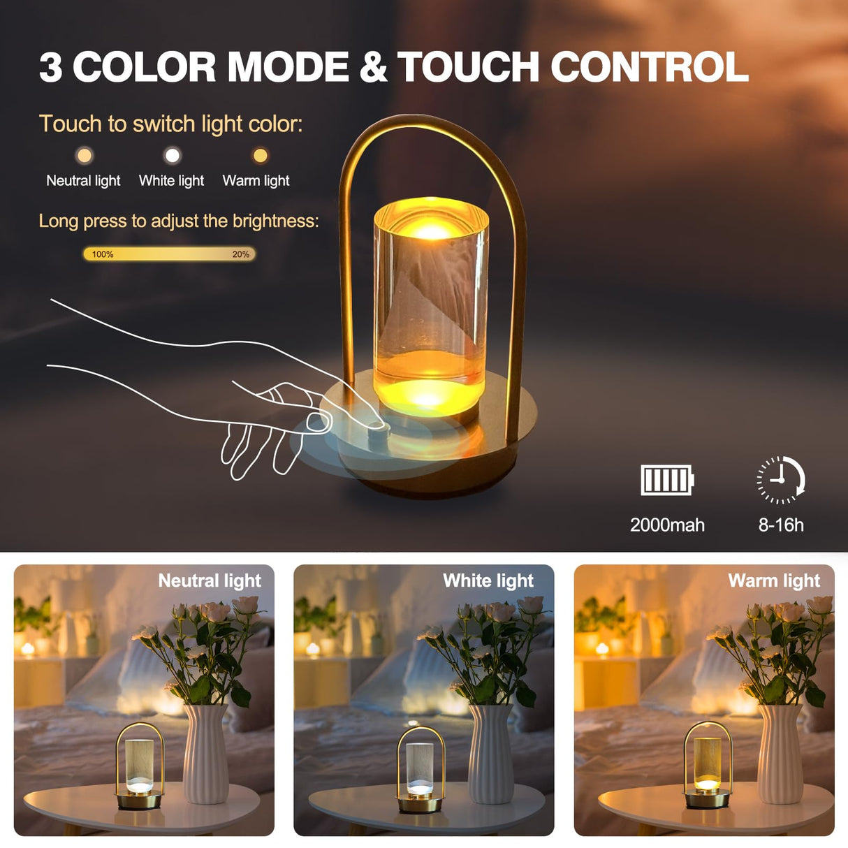 Kipliko Modern Acrylic LED Table Lamp with Arched Metal Frame-Knob Control,Adjustable Brightness,Tri-Color Light Options, Energy-Efficient,Ideal for Bedroom,Living Room,Office.(Gold) Kipliko