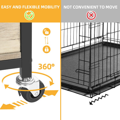 DWVO Dog Crate Furniture, 24 Inch Dog Kennel Indoor Furniture End Table Dog Crate for Dogs, Modern Decorative Dog Crate Wooden Dog Crate Furniture with Wheels, Chew-Resistant, Grey - WoodArtSupply