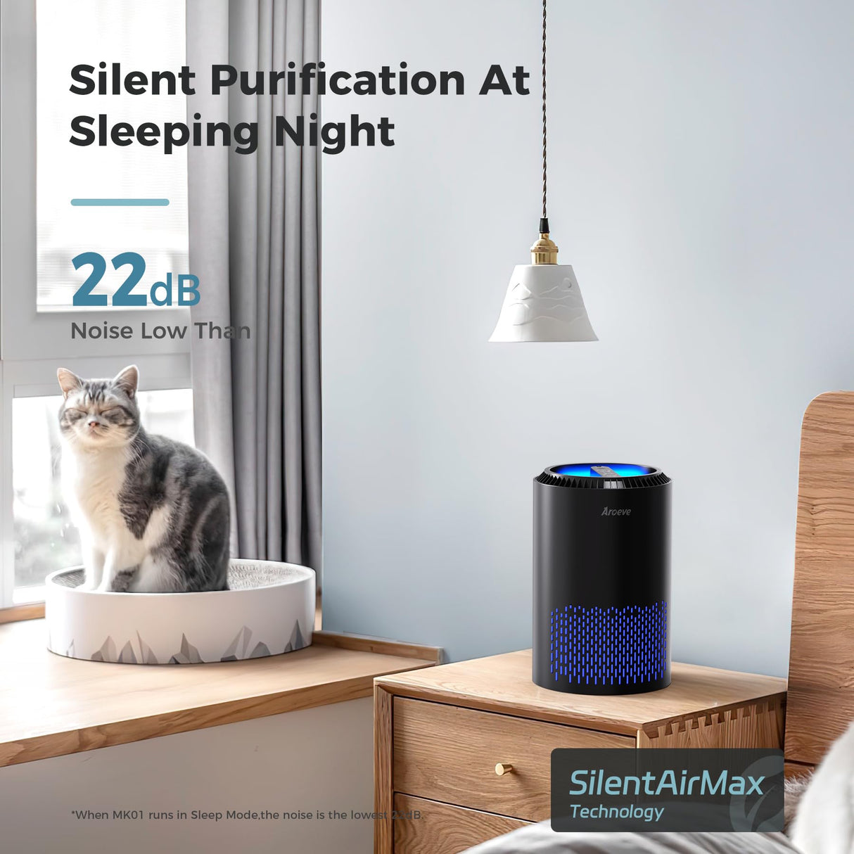 AROEVE Air Purifiers for Bedroom Home, Air Purifier For Smoke Pollen Dander Hair Smell Air Cleaner with Sleep Mode Speed Control For Bedroom Office, MK01- Black(Available for California) AROEVE
