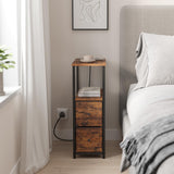 TUTOTAK Small Narrow LED End Table with Charging Station, Side Table Outlets, Nightstand with 2 Cloth Drawers, Set of 2, Couch Table, for Living Room, Bedroom, Bedside, Brown TB01BB056 TUTOTAK