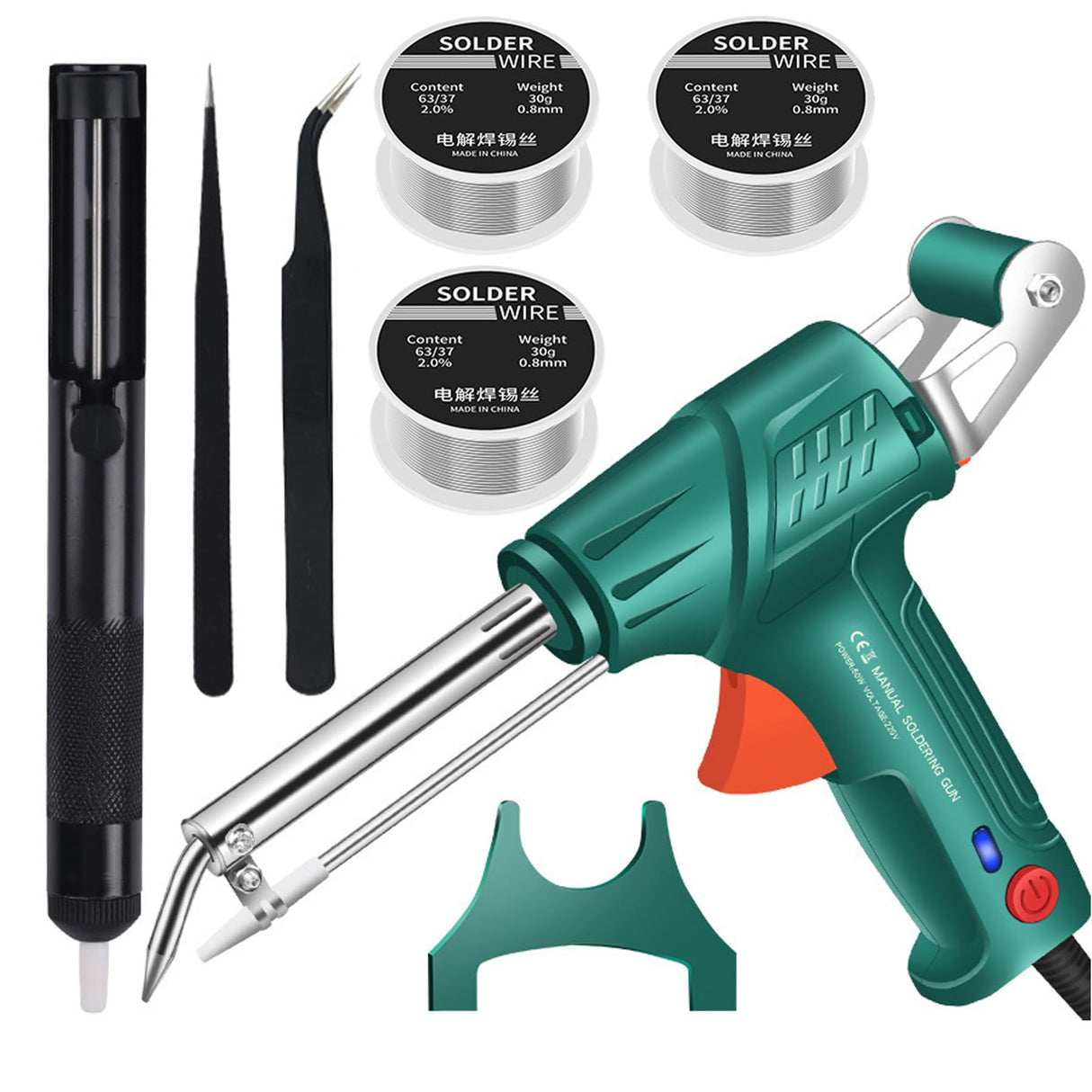 Soldering Iron Kit - Multi-function Soldering Iron Soldering Gun Set - 60W 110V Automatic Soldering Gun with Solder Gun, 3 PCS Solder Wire, Desoldering Pump, Tweezers (B-Soldering Iron Kit) Generic