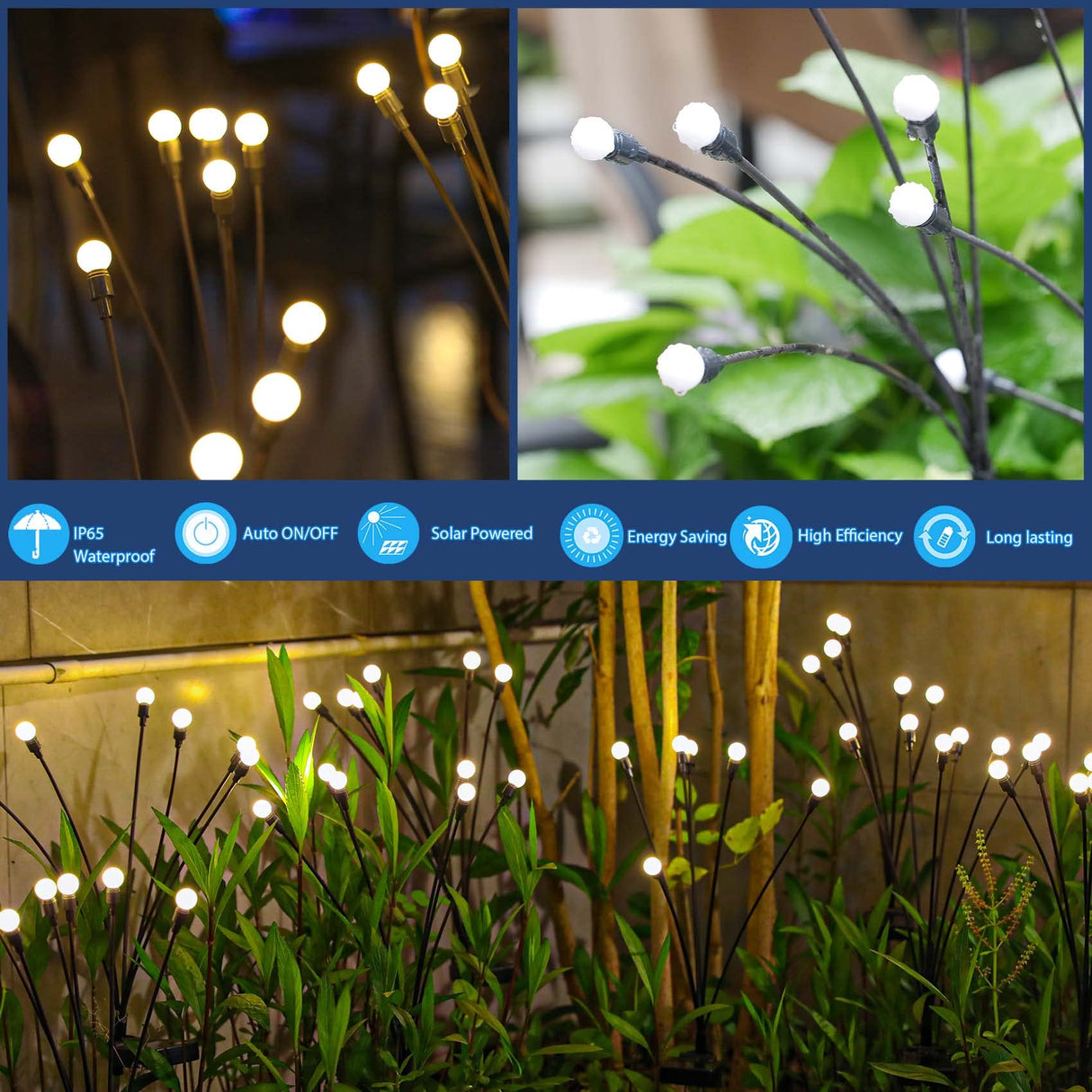 TONULAX Solar Garden Lights - New Upgraded Solar Swaying Light, Sway by Wind, Solar Outdoor Lights, Yard Patio Pathway Decoration, High Flexibility Iron Wire & Heavy Bulb Base, Warm White(2 Pack) TONULAX