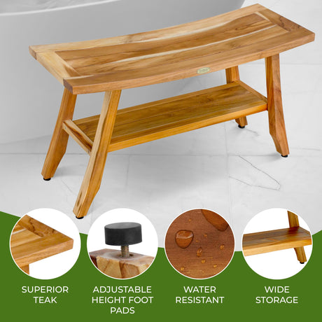 EcoDecors, 34 inch, Brown, Teak Shower Bench, Teak Bench Shower, Teak Bathroom Bench, Teak Wood Shower Bench, Shower Bench Teak, Shower Teak Bench EcoDecors