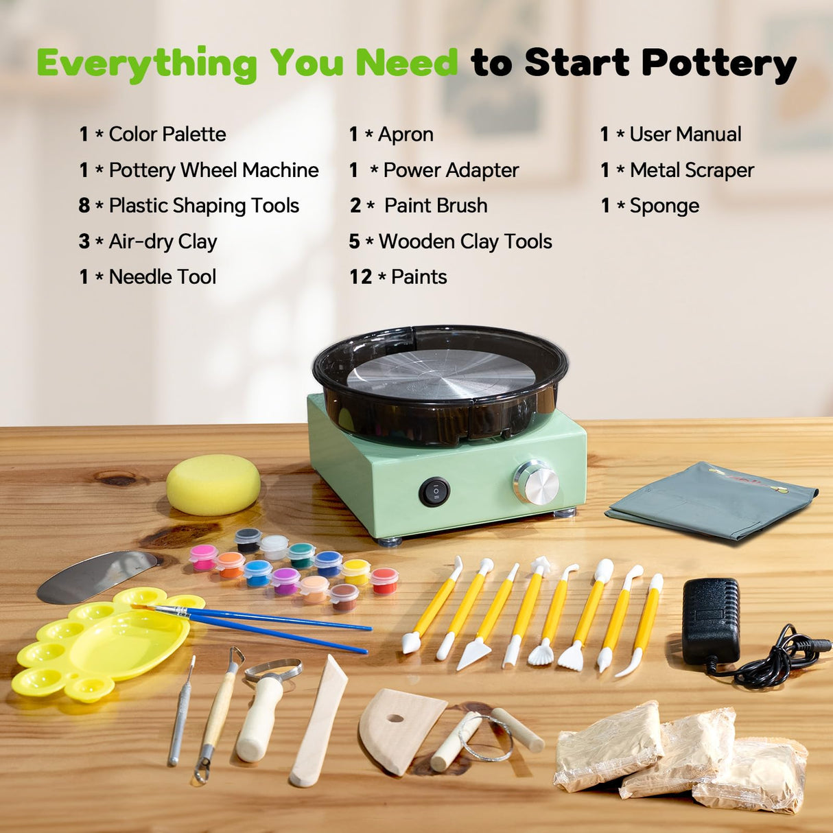 Alldeer Mini Pottery Wheel Kit - 6" Turntable Two-Way Rotation Clay Wheel, Metal Frame, Removable Splash Tray Ceramic Making Kit with 18PCS Sculpting Tools, Pottery DIY Machine for Kids and Beginners Alldeer