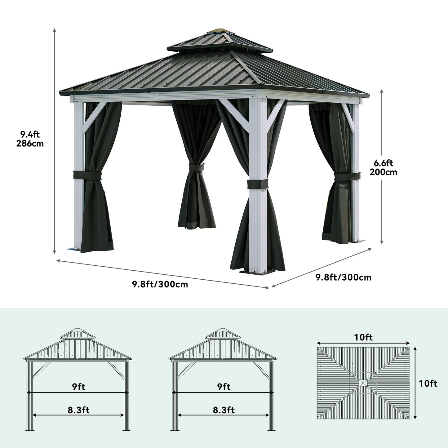 YITAHOME White Gazebo 10x10ft Hardtop Double Roof Canopy Galvanized Iron Aluminum Frame Outdoor Gazebo with Netting and Shaded Curtains Garden Tent for Patio, Backyard, Deck and Lawns, Grey C - WoodArtSupply