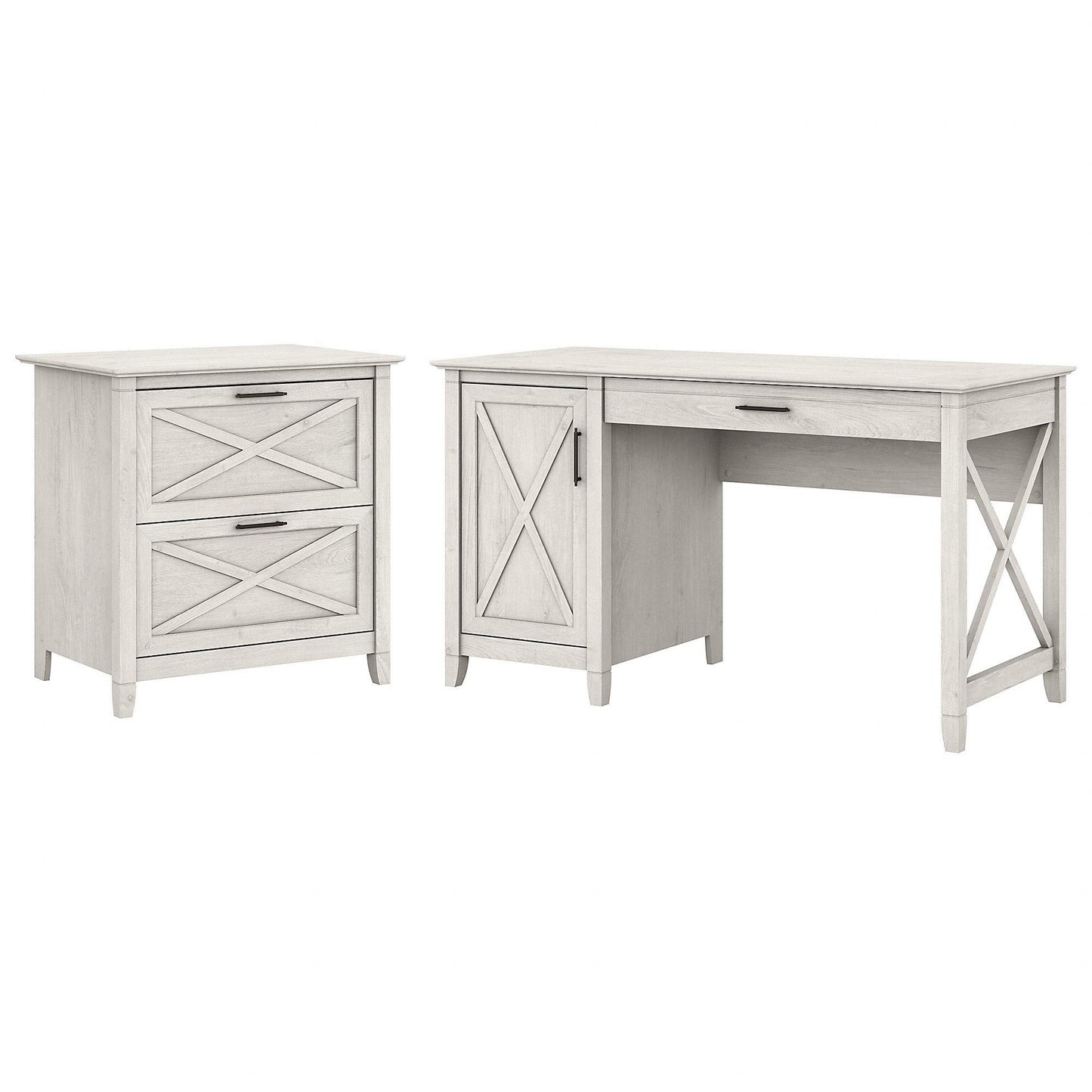 Bush Furniture Key West 54W Computer Desk with Storage and 2 Drawer Lateral File Cabinet in Linen White Oak - WoodArtSupply