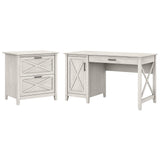 Bush Furniture Key West 54W Computer Desk with Storage and 2 Drawer Lateral File Cabinet in Linen White Oak Bush Business Furniture