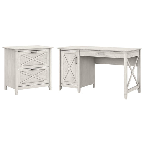 Bush Furniture Key West 54W Computer Desk with Storage and 2 Drawer Lateral File Cabinet in Linen White Oak Bush Business Furniture