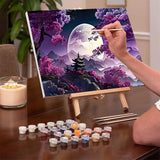 MaiMMaledy Paint by Numbers Kit 12Lx8W inch for Adults Beginners Canvas Pictures with Framed Drawing Painting Acrylic Pigment with Wooden Triangle Easel Moon MaiMMaledy