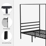 YITAHOME Canopy Bed Frame Metal Four Posters 14 Inch Platform with Built-in Headboard Strong Metal Slat Mattress Support, No Box Spring Needed, Black, Queen Size YITAHOME