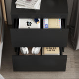 FUNISIR Nightstand with 2 Drawers, Modern Bedroom End Table with No Handle, Wooden Bedside Storage Cabinet, Balck FUNISIR