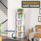 SpaceAid 4-Tier White Rotating Bookshelf Tower - Spinning Lazy Susan Bookcase Organizer SpaceAid