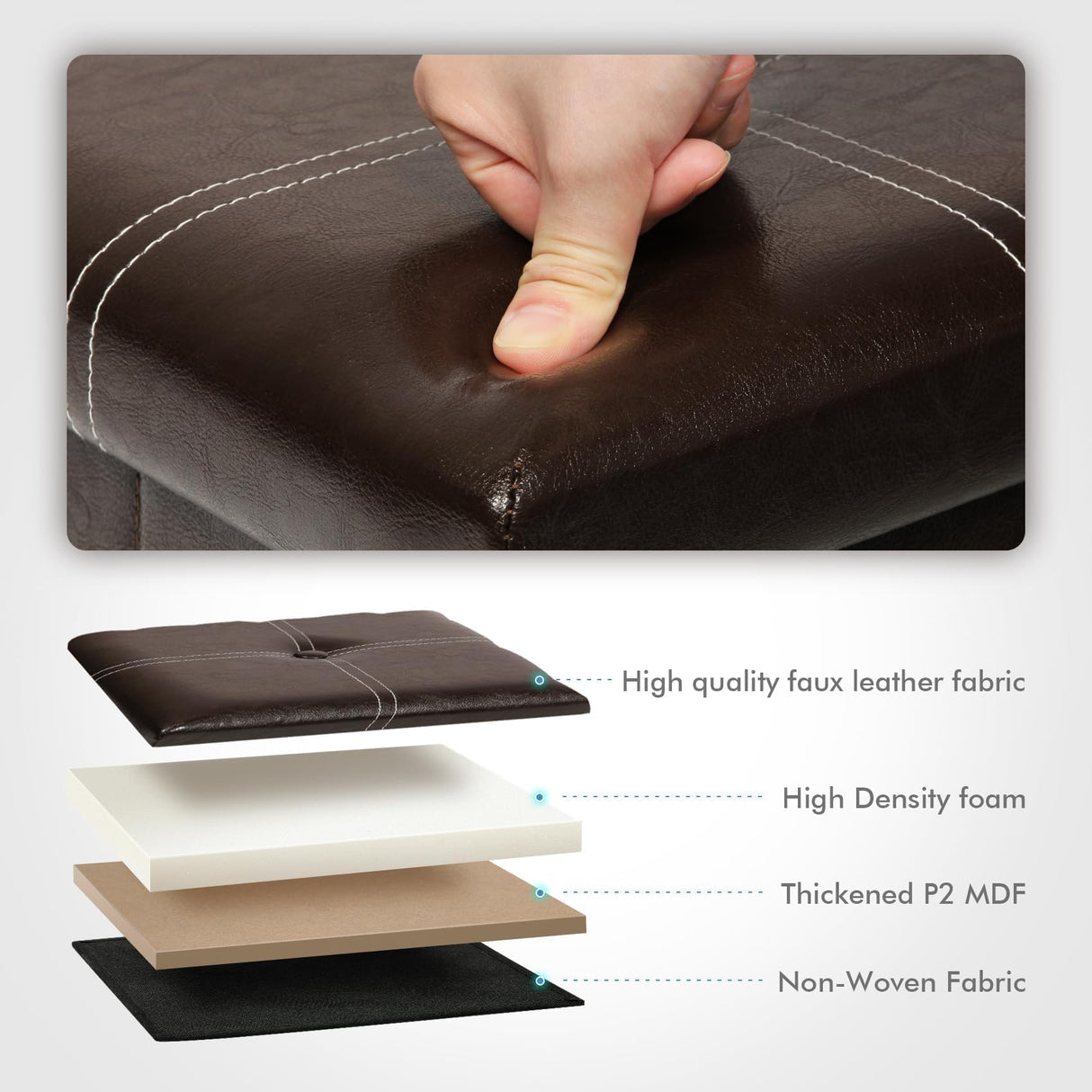 B FSOBEIIALEO Folding Storage Ottoman Cube, Faux Leather Footrest Seat Coffee Table, Brown 11.8"x11.8"x11.8" B FSOBEIIALEO