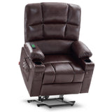 MCombo Medium Lay Flat Dual Motor Power Lift Recliner Chair Sofa with Massage and Heat for Elderly People, Infinite Position, Faux Leather 7679 (Dark Brown, Medium) MCombo
