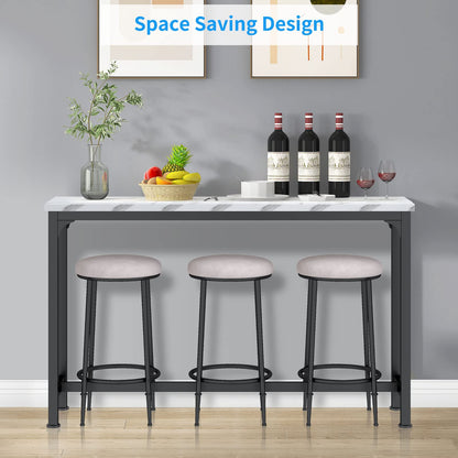 HOMYSHOPY 4-Piece Bar Table Set with 3 Stools – Modern White Marble & Black Steel Console for Small Spaces