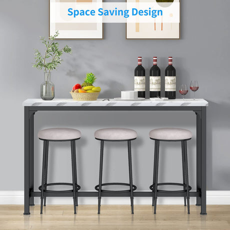 HOMYSHOPY 4-Piece Bar Table Set with 3 Stools – Modern White Marble & Black Steel Console for Small Spaces HOMYSHOPY