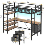VIAGDO Loft Bed Twin Size with L-Shaped Desk, Charging Station and LED Lights, Twin Loft Bed with 4-Tier Bookshelf and 3 Drawers, Clothes Rail, Safety Guardrail&Ladder, No Box Spring Needed, Black VIAGDO