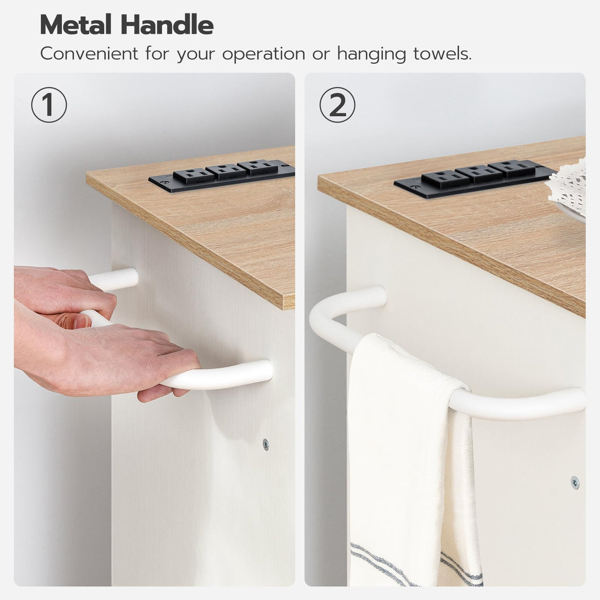 HOOBRO Kitchen Island with Power Outlet, Kitchen Storage Island with Spice Rack and Drawer, Rolling Kitchen on Wheels, for Home, Dining Room, Natural and White HOOBRO