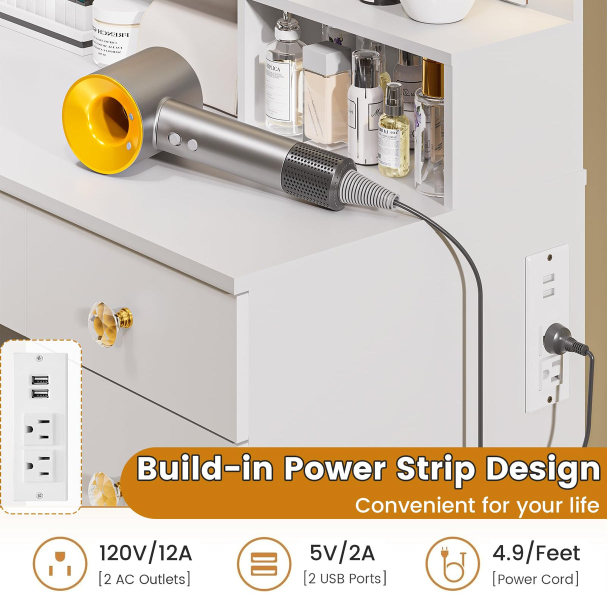 Vanity Desk with Large Lighted Mirror 10 Led Lights,43.3"Large Makeup Vanity with 9 Drawers,Power Outlet,Makeup Dressing Table with Crystal Handles,Christmas Vanity Table for Women Girls (White) DINGIPP